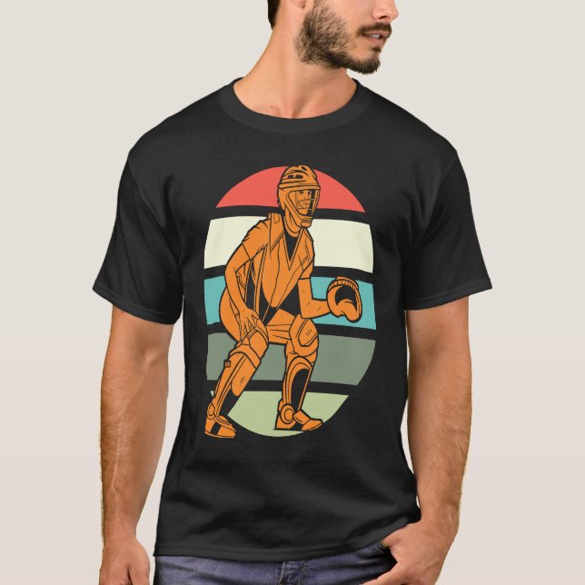 Retro Vintage  Baseball Pitcher Catcher T-Shirt (Front)
