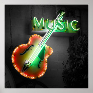 Retro Vintage Bass Guitar Music Neon Sign in Green