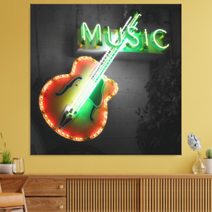 Retro Vintage Bass Guitar Music Neon Sign in Green