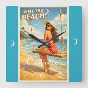 Retro Vintage Bathing Beauty Thunder_Cove  Square Wall Clock