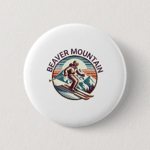 Retro Vintage Beaver Mountain Utah Ski Resort Wint 2 Inch Round Button