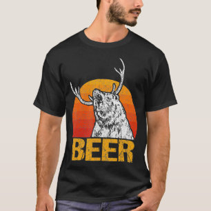 Retro Vintage Beer  Bear Mix Deer Beer  T-Shirt