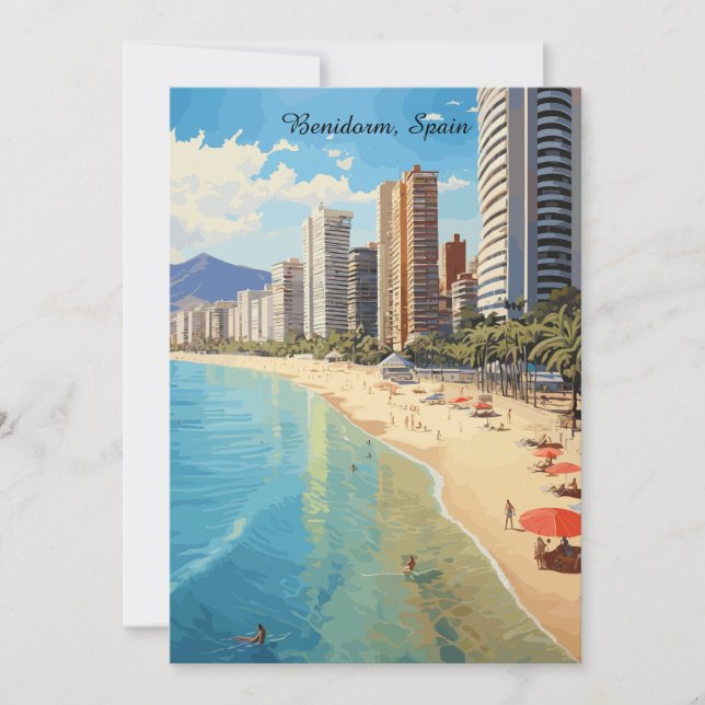 Retro Vintage Benidorm Spain Travel Mediterranean Card (Front)