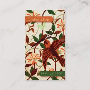 retro vintage bird floral hair stylist scissors business card