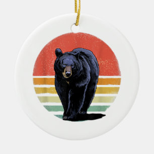 Retro Vintage Black Bear Ceramic Ornament