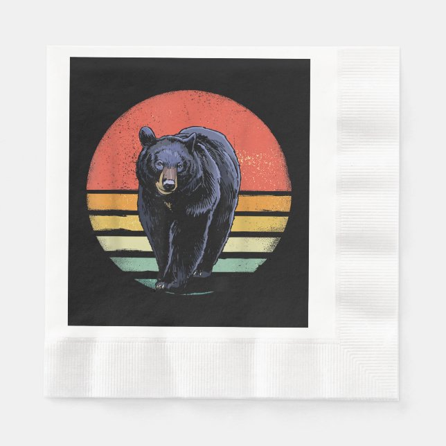 Retro Vintage Black Bear Napkin (Front)
