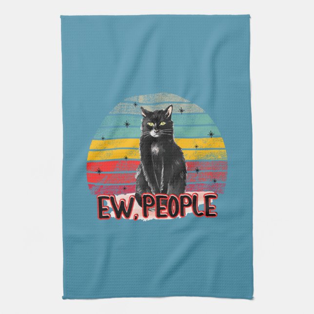 Retro Vintage Black Cat Ew People Kitchen Towel (Vertical)