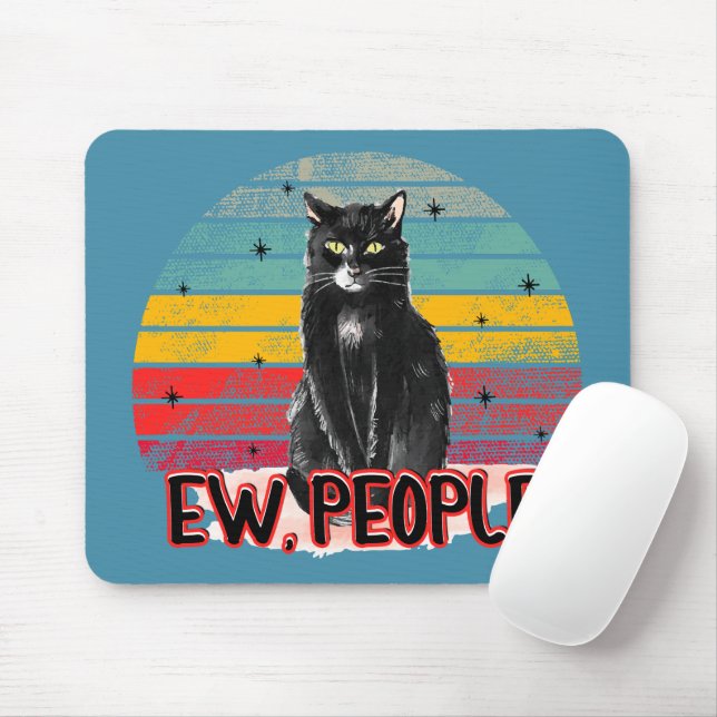 Retro Vintage Black Cat Ew People Mouse Pad (With Mouse)