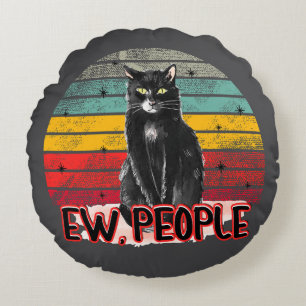 Retro Vintage Black Cat Ew People Round Pillow