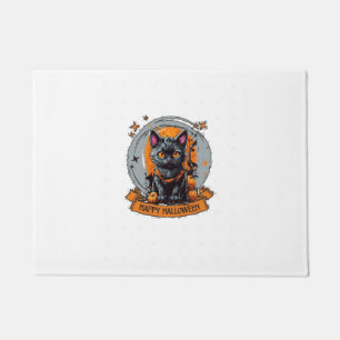 Retro Vintage Black Cat Halloween Spooky Cute Grap Doormat