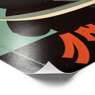 Retro Vintage Black Cat with Suit and Knife Japan Photo Print