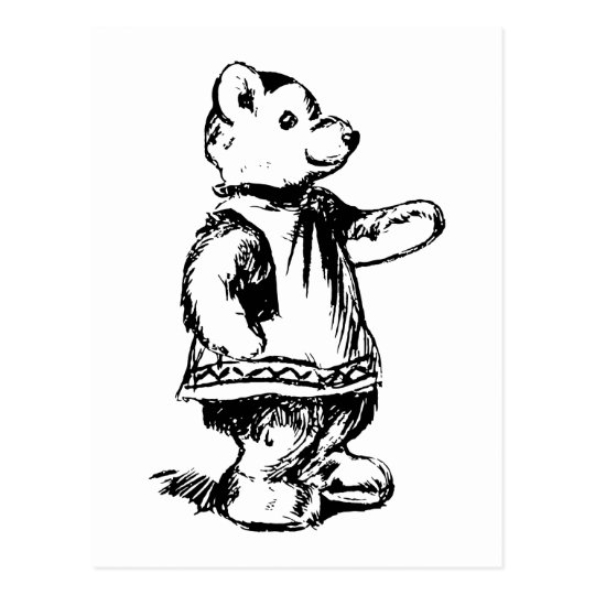 Retro Vintage Black & White Cute Teddy Bear Postcard