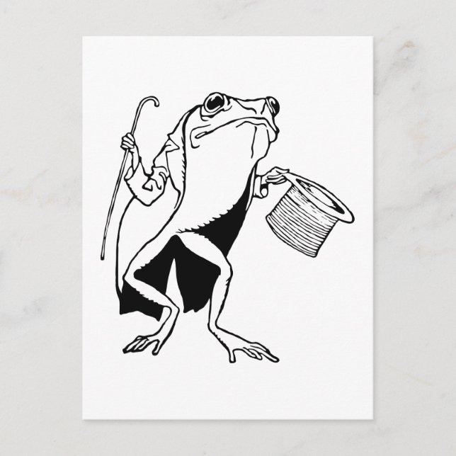 Retro Vintage Black & White Gentleman Frog Postcard (Front)