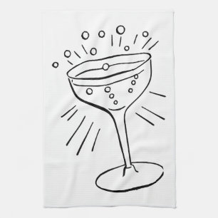 Retro Vintage Black & White Glass of Champagne Kitchen Towel