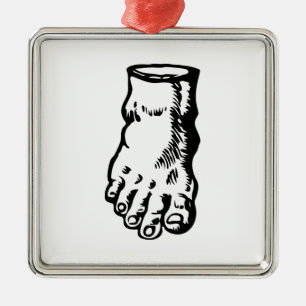 Retro Vintage Black & White Human Foot Drawing Metal Ornament