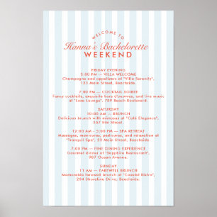 Retro Vintage Blue Bachelorette Weekend Itinerary Poster