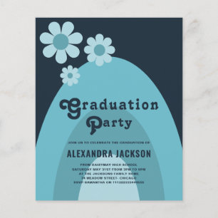 Retro Vintage Blue Floral Graduate Party Budget Flyer
