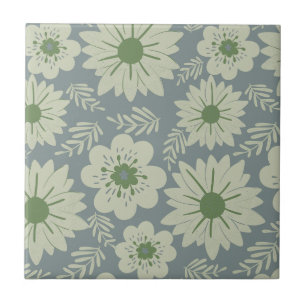 Retro Vintage Blue Green Floral Tile