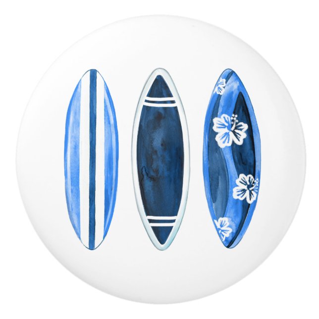 Retro Vintage Blue Surfboards Ceramic Knob (Front)