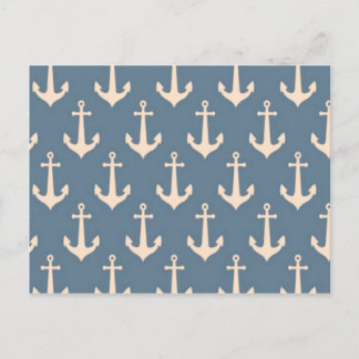 Retro Vintage Blue White Anchor Pattern Postcard
