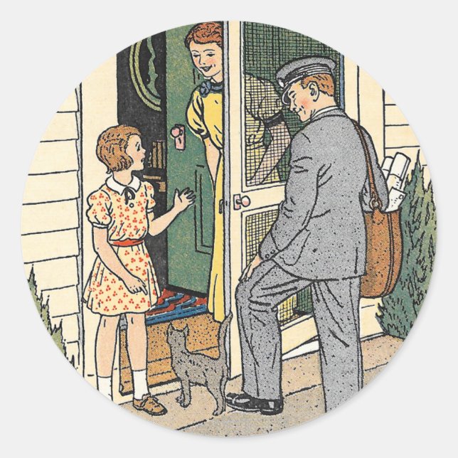 Retro Vintage Book Illustration Mailman Stickers (Front)