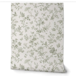 Retro Vintage Botanical Pattern with Songbirds Wallpaper