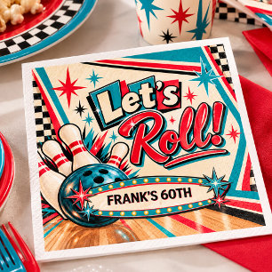 Retro Vintage Bowling Let's Roll 60th Birthday Napkin