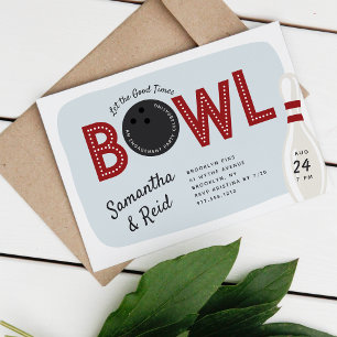 Retro Vintage Bowling Theme Engagement Party Invitation