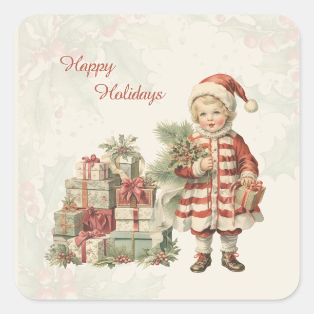 Retro Vintage Boy Christmas Gifts Square Sticker (Front)