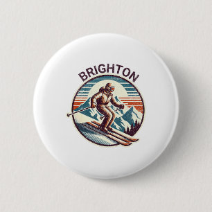 Retro Vintage Brighton Utah Ski Resort Winter Skii 2 Inch Round Button