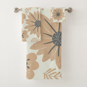 Retro Vintage Brown Floral  Bath Towel Set