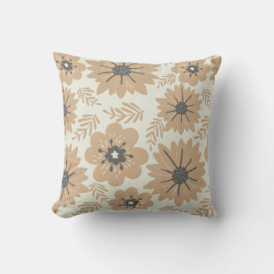 Retro Vintage Brown Floral  Throw Pillow