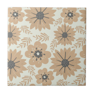 Retro Vintage Brown Floral  Tile