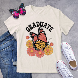Retro Vintage Butterfly Floral Graduate Tri-Blend Shirt