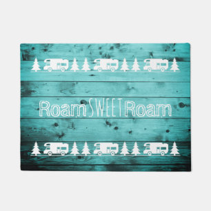 Retro Vintage Camper Trailer Wanderlust Teal Wood Doormat