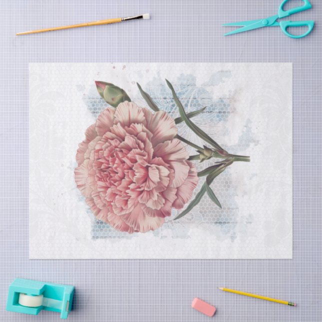 Retro Vintage Carnation Flower Tissue Paper (Craft)