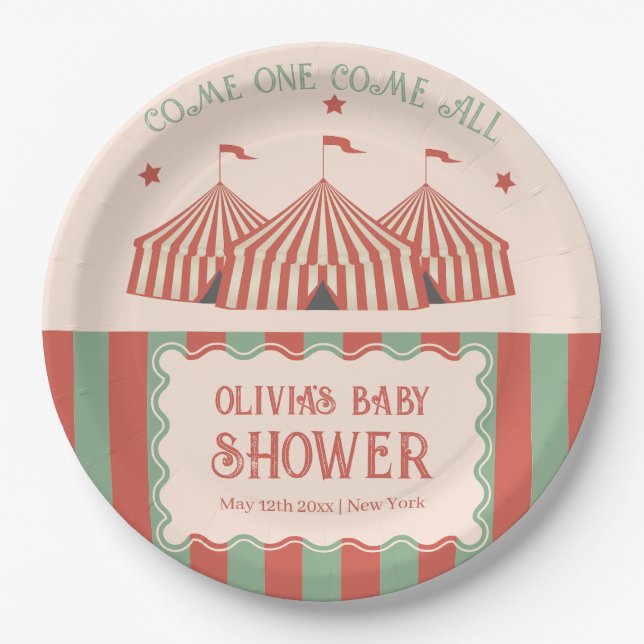 Retro Vintage Carnival Circus Baby Shower Paper Plate (Front)