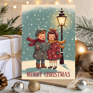 Retro Vintage Carolers Song Christmas Holiday Card