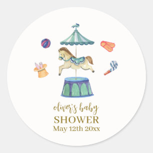 Retro Vintage Carousel Carnival Baby Shower Classic Round Sticker