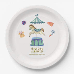 Retro Vintage Carousel Carnival Baby Shower  Paper Plate