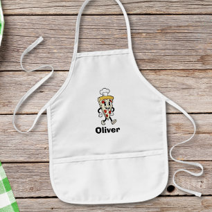 Retro Vintage Cartoon Pizza Chef Kids Apron