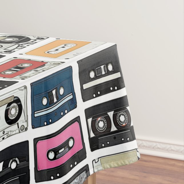 Retro vintage Cassette Mix Tapes art pattern Tablecloth (In Situ)