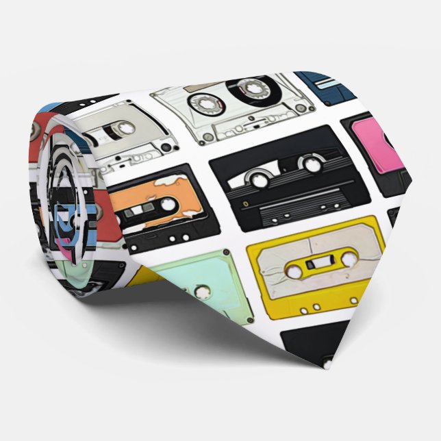 Retro vintage Cassette Mix Tapes art pattern Tie (Rolled)