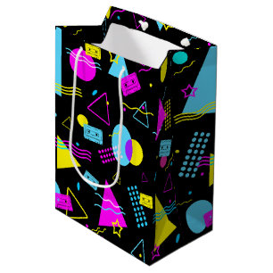RETRO VINTAGE CASSETTE TAPE COLORFUL SHAPES MEDIUM GIFT BAG