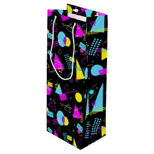 RETRO VINTAGE CASSETTE TAPE COLORFUL SHAPES WINE GIFT BAG