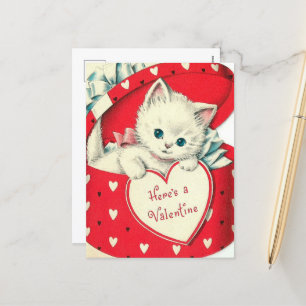 retro vintage cat Valentine Holiday Postcard