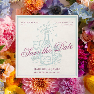 Retro Vintage Champagne Purple Wedding Save The Date