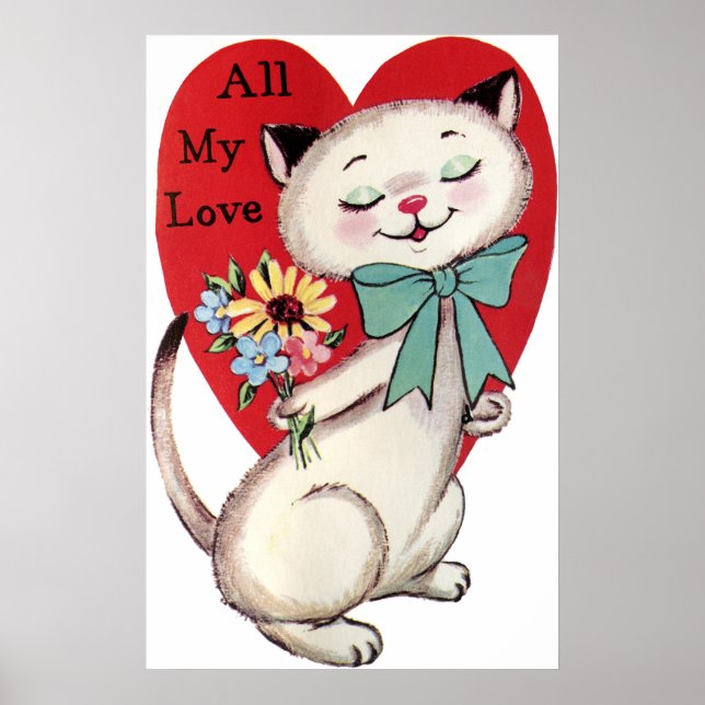 Retro vintage Chat de vacances affiche Valentine (Devant)
