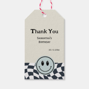 Retro Vintage checked birthday black Thankyou  Gift Tags
