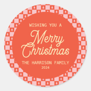 Retro Vintage Chequerboard Christmas Tree Classic Round Sticker